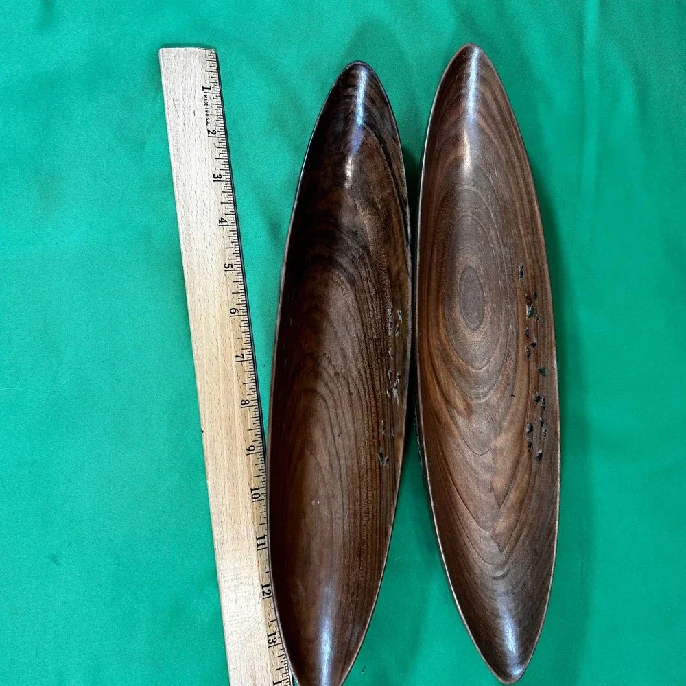 E. Cotton & Co. Wooden Canoe Bowls (2) Handmade in Kashmir 13 x 2.75 x 2
